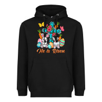 Black He is risen with Cross Easter Day Heavyweight Hoodie - HowdyJamesFarm