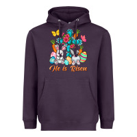 Plum He is risen with Cross Easter Day Heavyweight Hoodie - HowdyJamesFarm