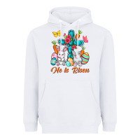 White He is risen with Cross Easter Day Heavyweight Hoodie - HowdyJamesFarm