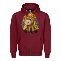 Burgundy cute baby horse amd sunflowers Zipper Hoodie - texasbilliewilder