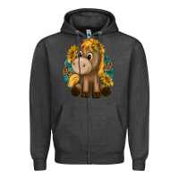 Charcoal Heather cute baby horse amd sunflowers Zipper Hoodie - texasbilliewilder