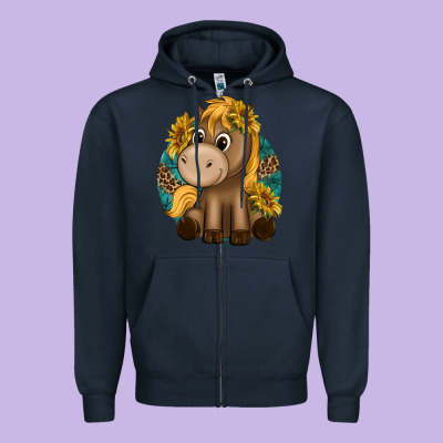 Cute Baby Horse Amd Sunflowers Zipper Hoodie Designed By Texasbilliewilder
