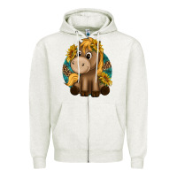 Oatmeal Heather cute baby horse amd sunflowers Zipper Hoodie - texasbilliewilder