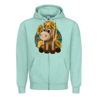 Seafoam cute baby horse amd sunflowers Zipper Hoodie - texasbilliewilder