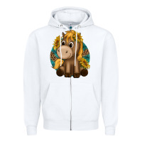 White cute baby horse amd sunflowers Zipper Hoodie - texasbilliewilder
