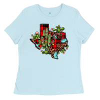 Baby Blue cactus christmas texas map Ladies Tee - JahusDesignShop