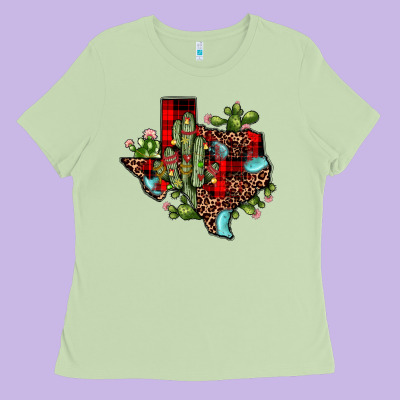 Cactus Christmas Texas Map Ladies Tee Designed By Jahusdesignshop