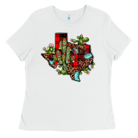 White cactus christmas texas map Ladies Tee - JahusDesignShop