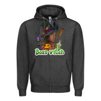 Charcoal Heather Boss witch afro Zipper Hoodie - NancyCooperArtShop