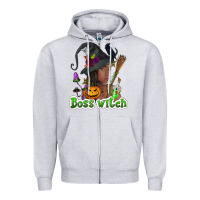 Heather Grey Boss witch afro Zipper Hoodie - NancyCooperArtShop