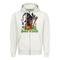 Oatmeal Heather Boss witch afro Zipper Hoodie - NancyCooperArtShop