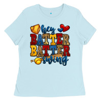 Baby Blue hey batter batter swing softball Ladies Tee - Jasminsmagicworld