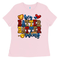 Bubblegum Pink hey batter batter swing softball Ladies Tee - Jasminsmagicworld