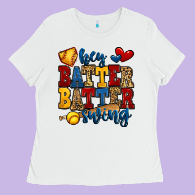 Hey Batter Batter Swing Softball Ladies Tee Designed By Jasminsmagicworld