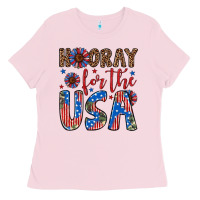 Bubblegum Pink hooray for the usa Ladies Tee - Artiststas