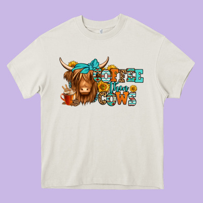 Coffee Then Cows Longhaired Cow Heavy Core Tee Designed By Jasminsmagicworld
