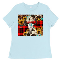 Baby Blue bullskull Sunflower Ladies Tee - JahusDesignShop