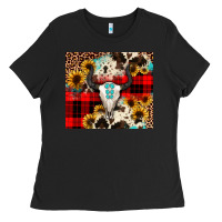 Black bullskull Sunflower Ladies Tee - JahusDesignShop