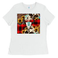 White bullskull Sunflower Ladies Tee - JahusDesignShop