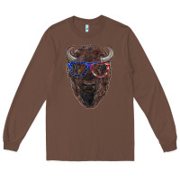 Chestnut bison with american flag glasses Long Sleeve Tee - RanaPortraitStore