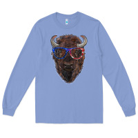 Colony Blue bison with american flag glasses Long Sleeve Tee - RanaPortraitStore