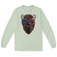Matcha bison with american flag glasses Long Sleeve Tee - RanaPortraitStore