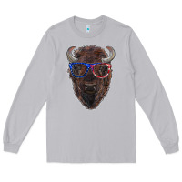 Moon Dust bison with american flag glasses Long Sleeve Tee - RanaPortraitStore
