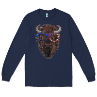Navy bison with american flag glasses Long Sleeve Tee - RanaPortraitStore