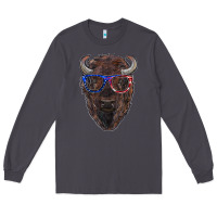 Smoke bison with american flag glasses Long Sleeve Tee - RanaPortraitStore