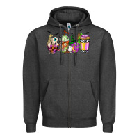 Charcoal Heather Halloween coffee cups Zipper Hoodie - NancyCooperArtShop