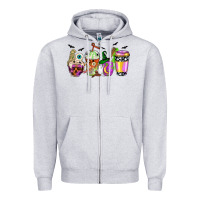 Heather Grey Halloween coffee cups Zipper Hoodie - NancyCooperArtShop