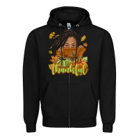 Black Thankful Fall with black girl Zipper Hoodie - NancyCooperArtShop