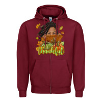 Burgundy Thankful Fall with black girl Zipper Hoodie - NancyCooperArtShop