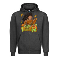 Charcoal Heather Thankful Fall with black girl Zipper Hoodie - NancyCooperArtShop