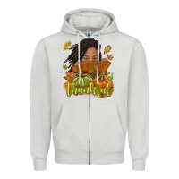 Dove Grey Thankful Fall with black girl Zipper Hoodie - NancyCooperArtShop