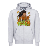 Heather Grey Thankful Fall with black girl Zipper Hoodie - NancyCooperArtShop