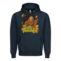 Navy Thankful Fall with black girl Zipper Hoodie - NancyCooperArtShop