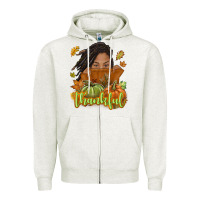 Oatmeal Heather Thankful Fall with black girl Zipper Hoodie - NancyCooperArtShop