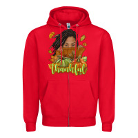 Red Thankful Fall with black girl Zipper Hoodie - NancyCooperArtShop