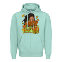 Seafoam Thankful Fall with black girl Zipper Hoodie - NancyCooperArtShop