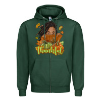 Sports Green Thankful Fall with black girl Zipper Hoodie - NancyCooperArtShop