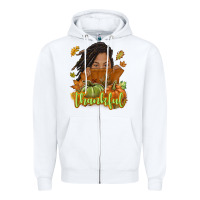 White Thankful Fall with black girl Zipper Hoodie - NancyCooperArtShop