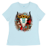 Baby Blue bullskull christmas Ladies Tee - JahusDesignShop