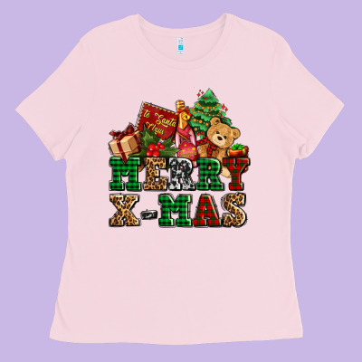 Merry Xmas With Christmas Ladies Tee Designed By Adodesignshop