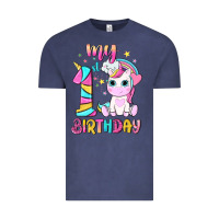 Vintage Denim my 1 st birthday with little cute unicorn Vintage Tee - NancyCooperArtShop