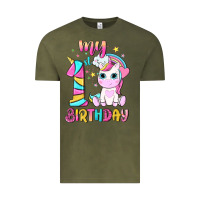 Vintage Olive my 1 st birthday with little cute unicorn Vintage Tee - NancyCooperArtShop