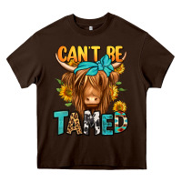 Chocolate Brown can't be tamed longhaired cow Heavy Core Tee - Jasminsmagicworld