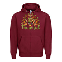Burgundy Turkey rainbow thankful thanksgiving Zipper Hoodie - NancyCooperArtShop