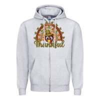 Heather Grey Turkey rainbow thankful thanksgiving Zipper Hoodie - NancyCooperArtShop