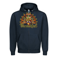 Navy Turkey rainbow thankful thanksgiving Zipper Hoodie - NancyCooperArtShop
